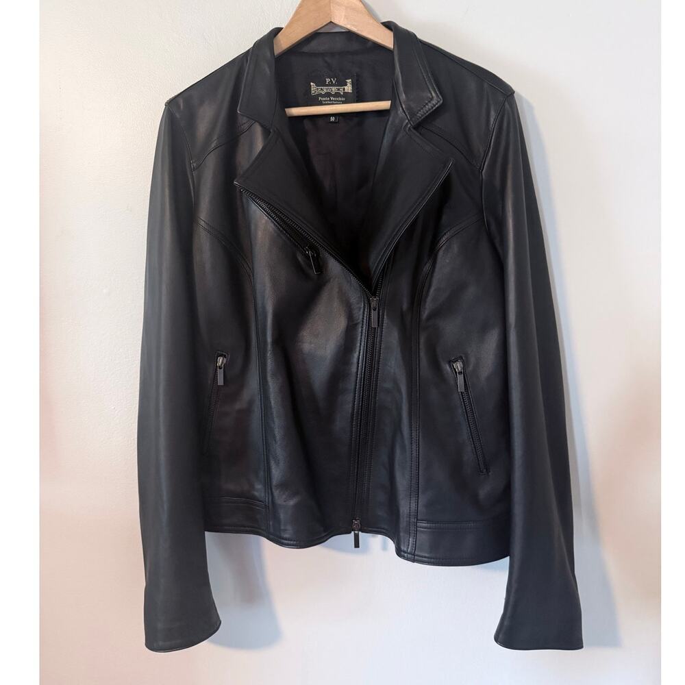 PONTE VECCHIO supple black 100% leather lambskin (?) moto Italian jacket coat
